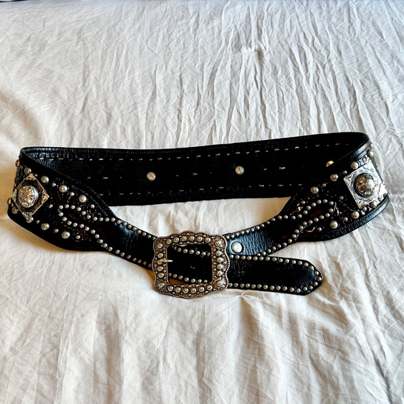 New! Double J Saddlery Black Snake Print Studded Wide Western Belt Ranch Style L - Picture 2 of 8